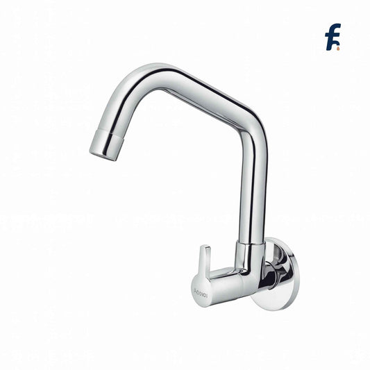 Chrome sink cock with extended swinging spout and wall flange – affordable wall-mounted kitchen faucet from StreamLite Series"