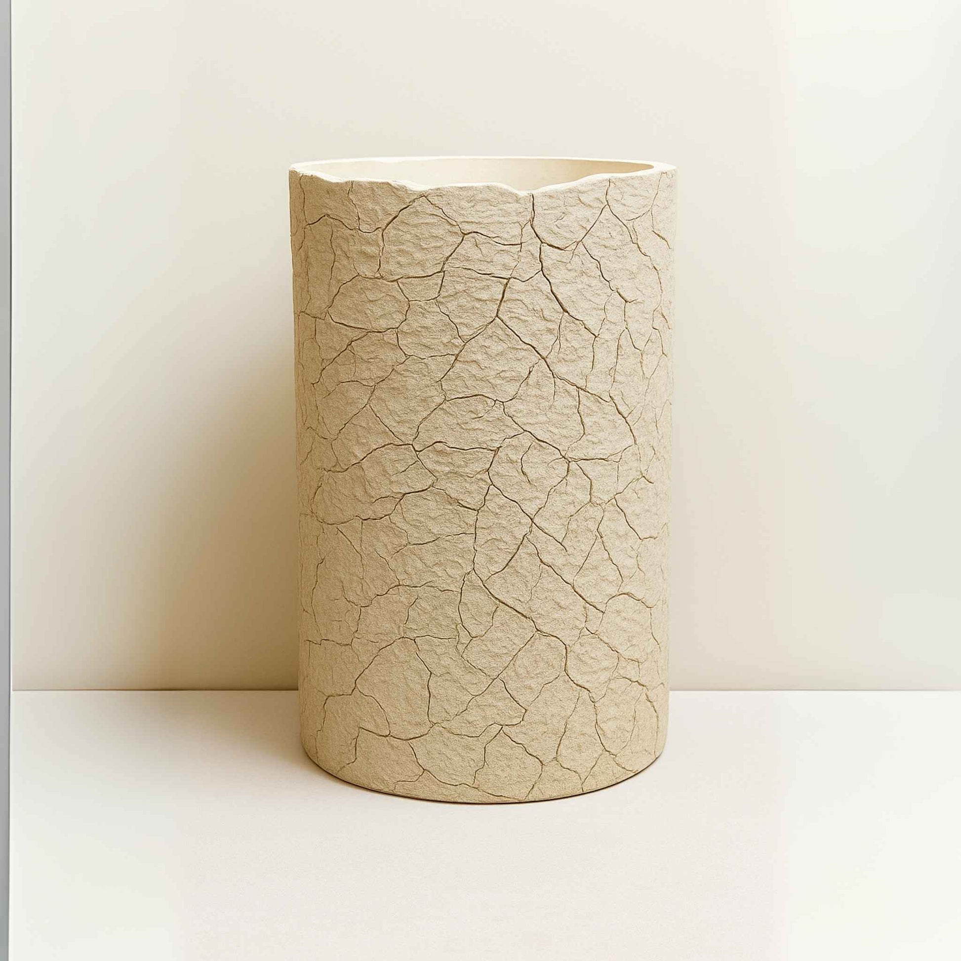 Ivory cracked stone texture pedestal wash basin front view