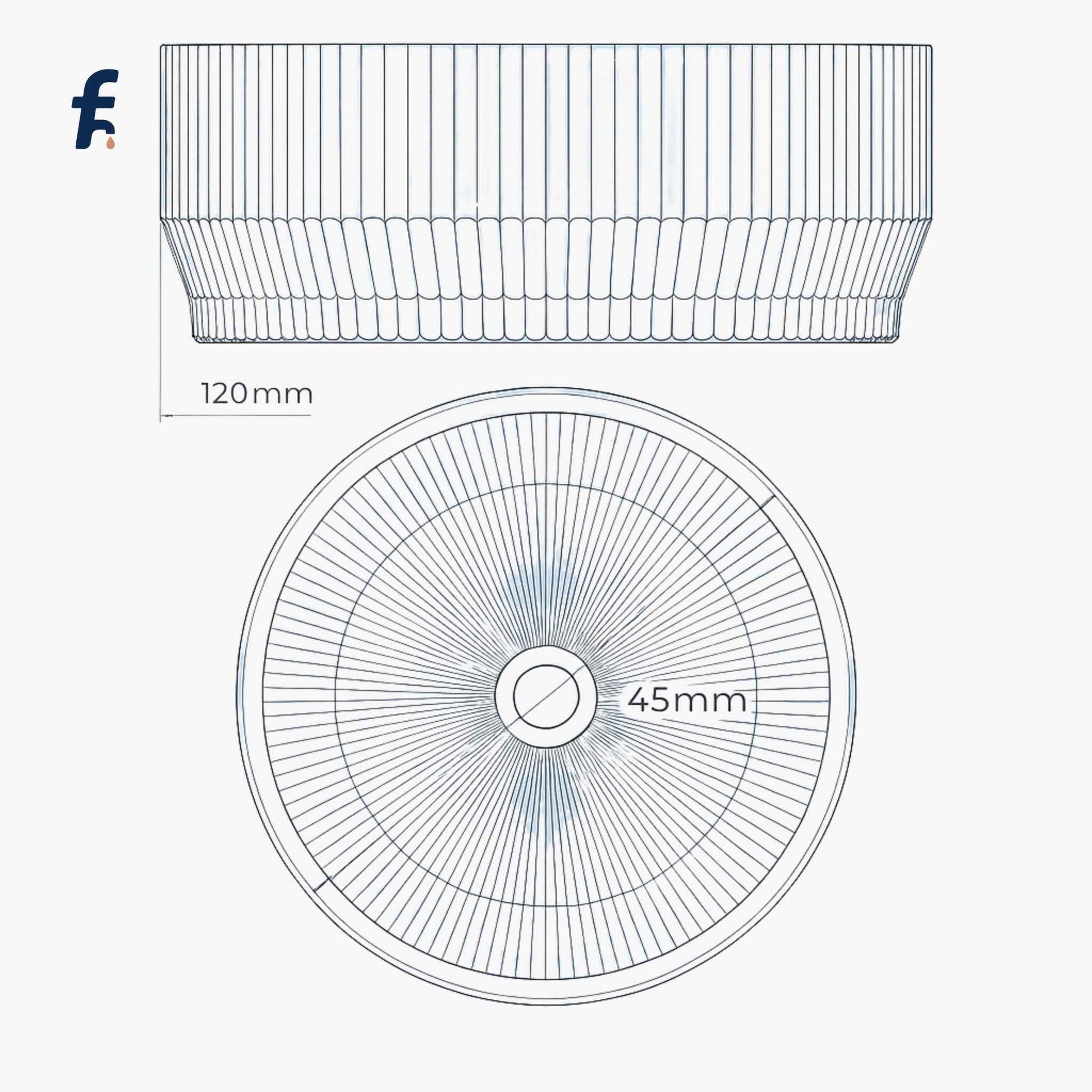 Technical drawing of a circular component with dimensions on a white background