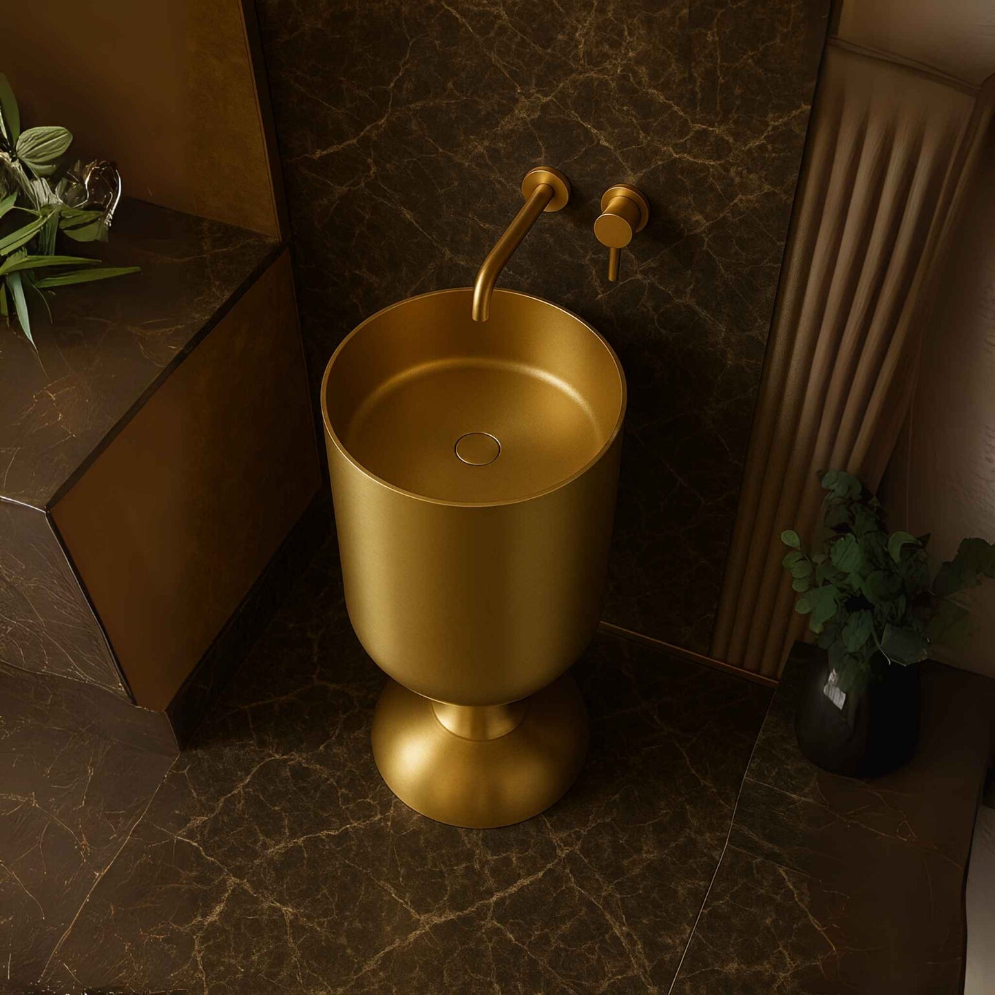 Top view of designer gold wash basin
