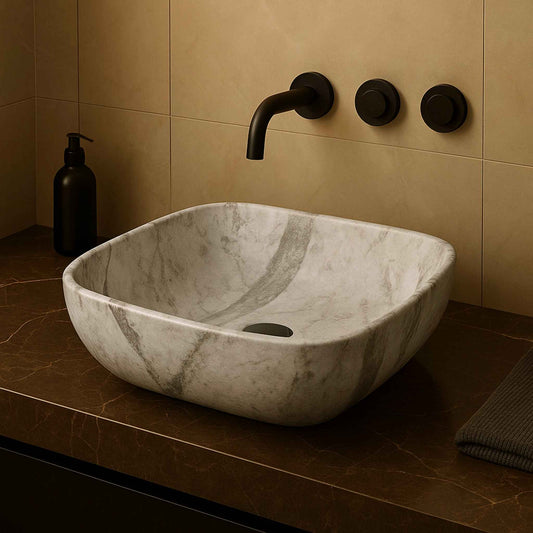 Elegant Grey Marble Finish Rectangular Countertop Wash Basin for Modern Bathrooms
