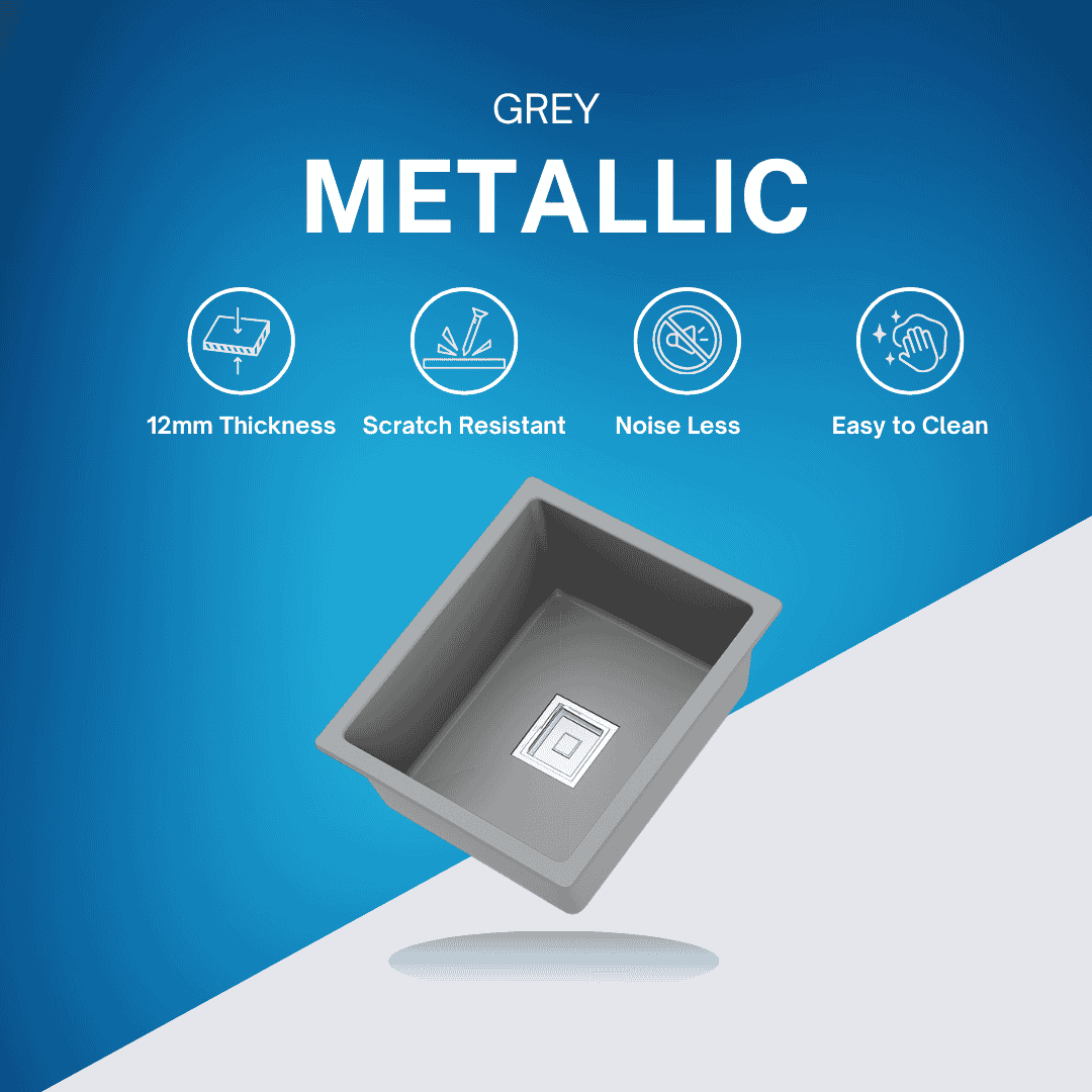op angle view of grey undermount stainless steel kitchen sink 18x24x9 inches in modern setting