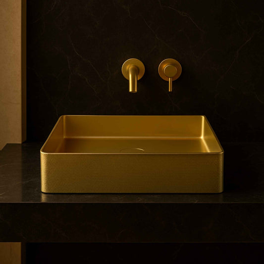 Front view of hammered gold luxury wash basin with snake texture finish