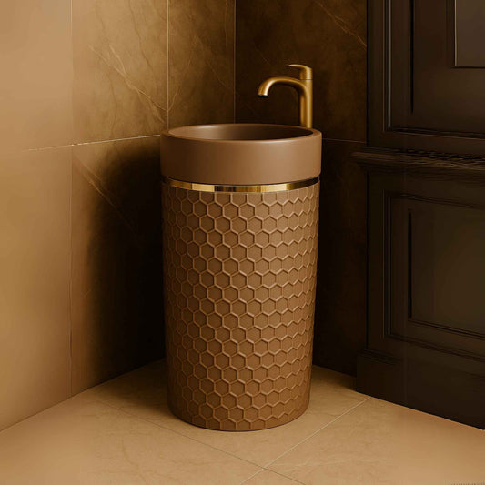 Hexa Bronze Pedestal Wash Basin with Honeycomb Design in side image