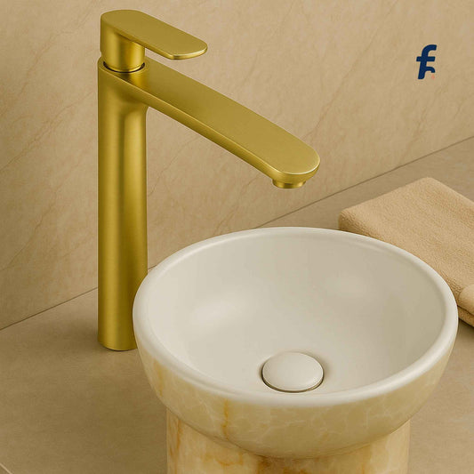 Brushed Brass Basin Faucet – Luxury Gold Tap for Modern Bathrooms
