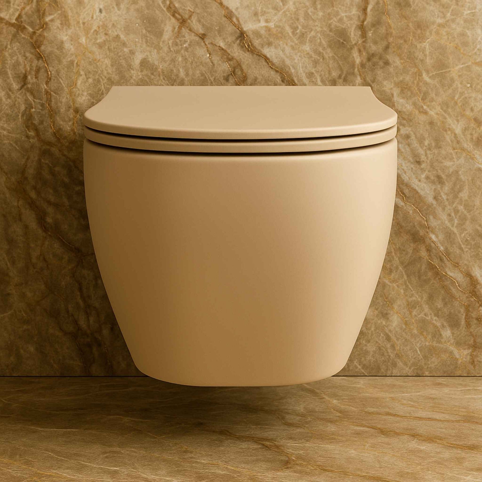 Close-up top angle of the R2 Khakhi toilet showing curved matte finish seat design