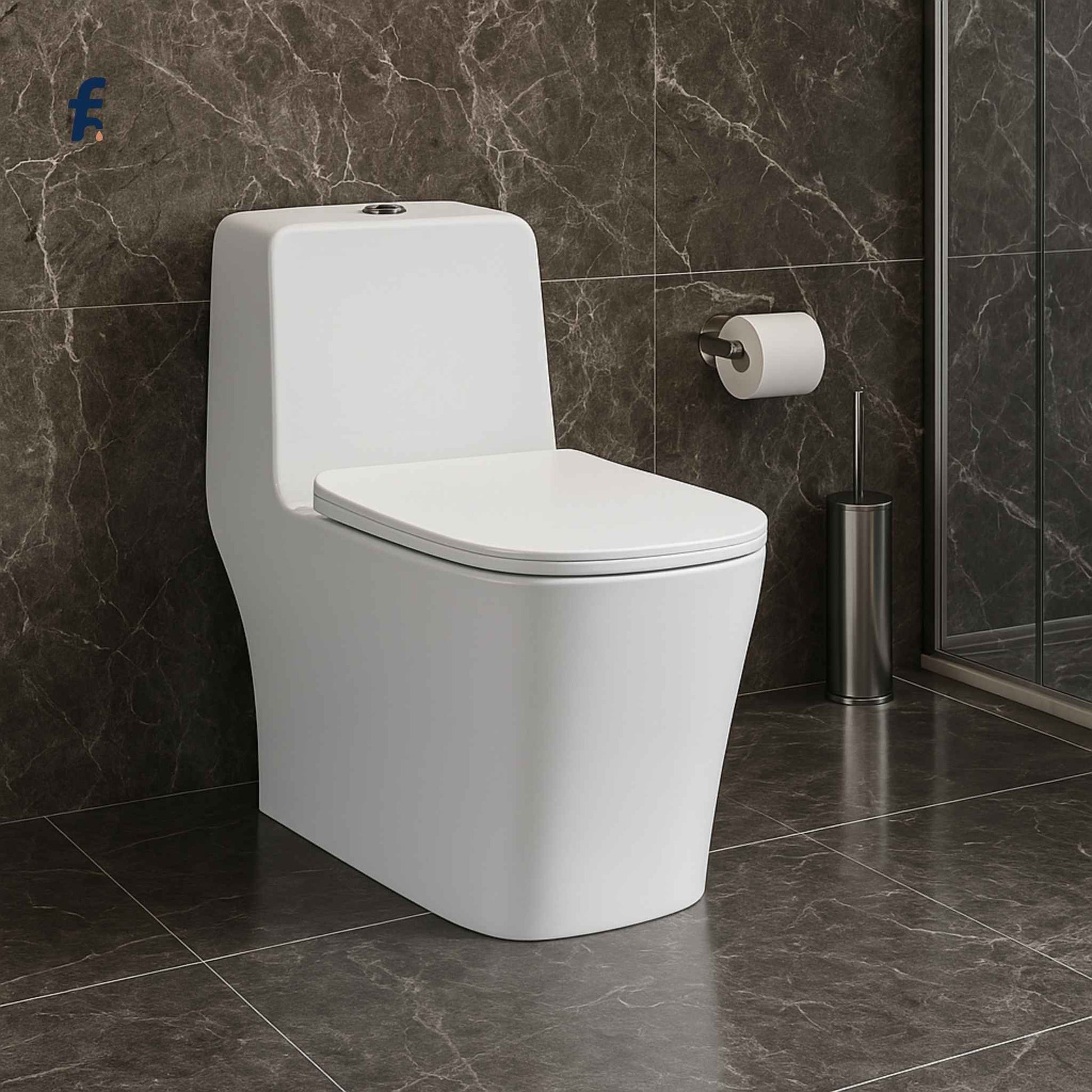 Modern bathroom interior with SM00W-1012 rimless western toilet placed on Italian marble flooring