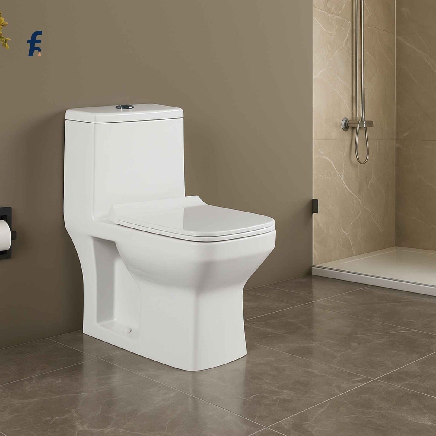 Affordable one-piece WC in modern bathroom setting