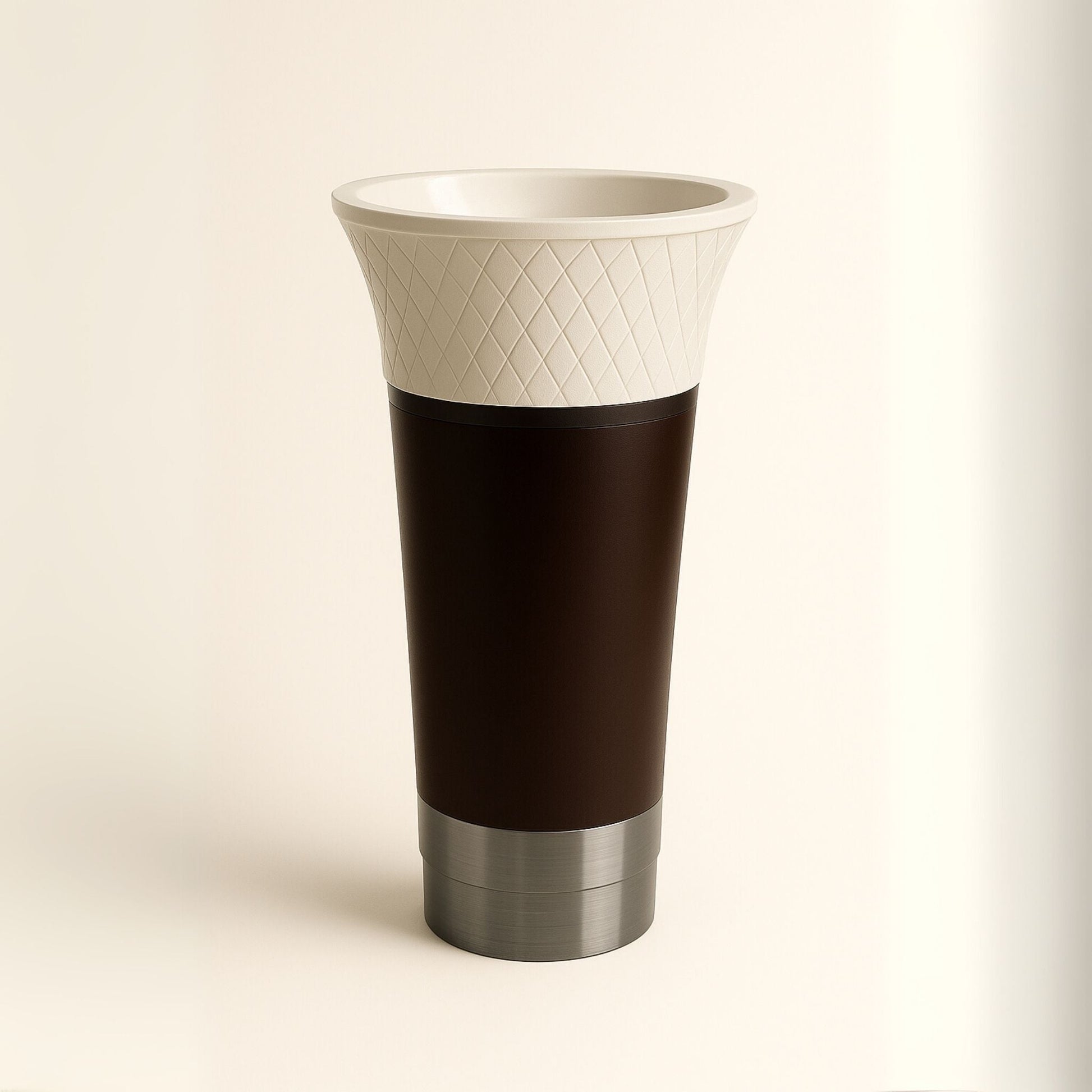 Luxury dual-tone pedestal washbasin with white diamond texture and espresso base, 860mm height side image