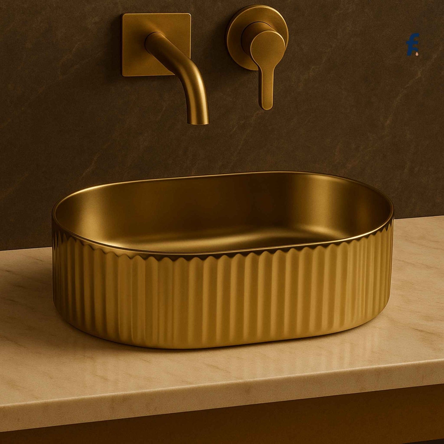 Side view of matt gold designer wash basin