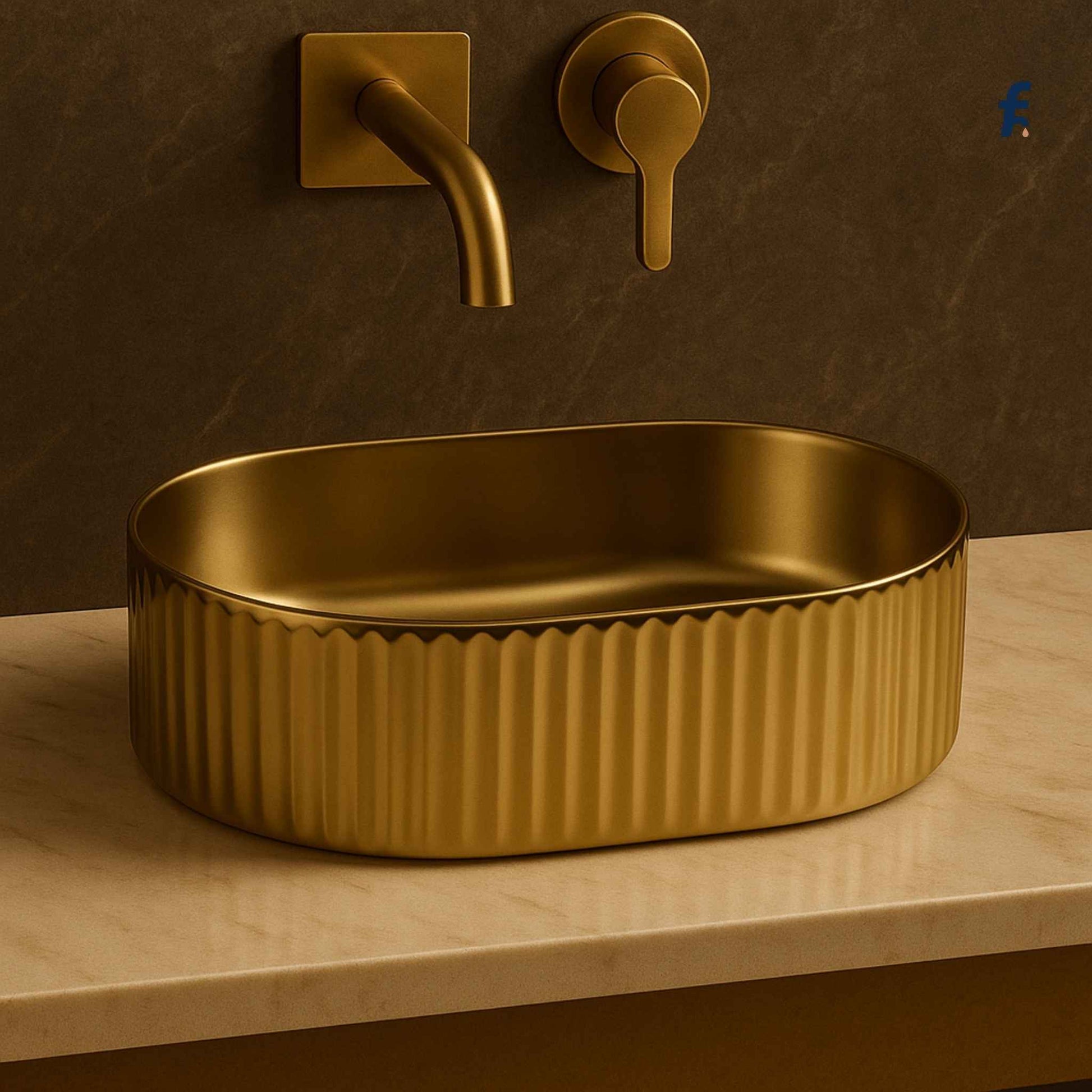 Side view of matt gold designer wash basin