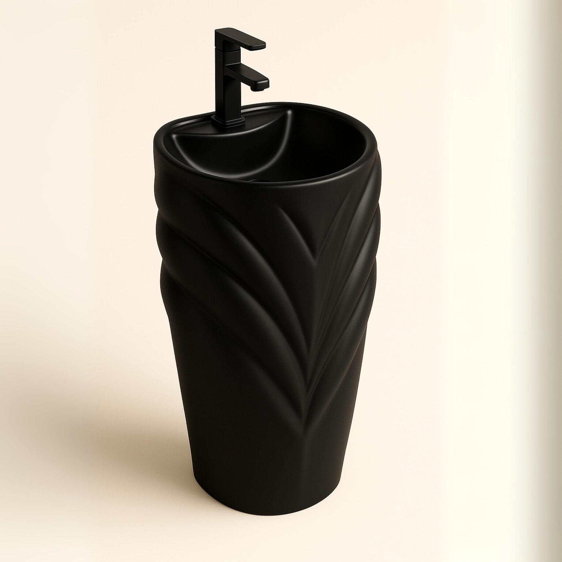 Top angle showing bowl and smooth matte black ceramic finish