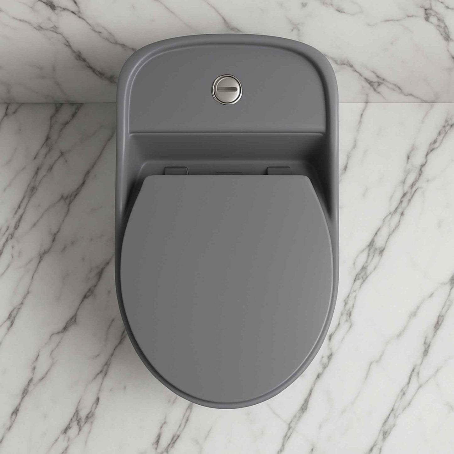 Top angle of rimless modern toilet with dual flush system