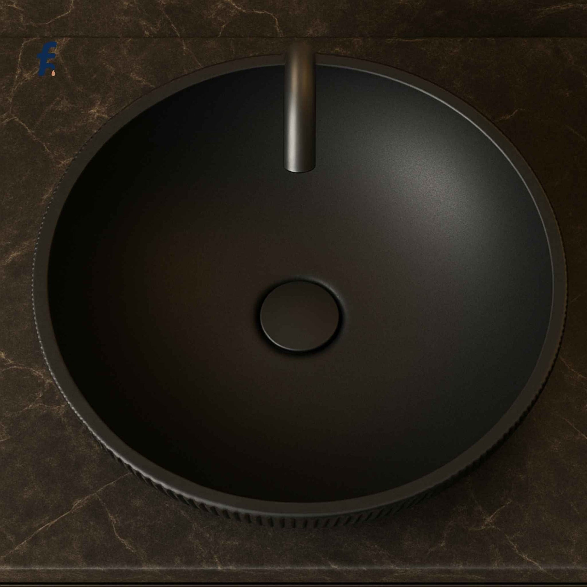 Top view of matte black glass wash basin for bathroom