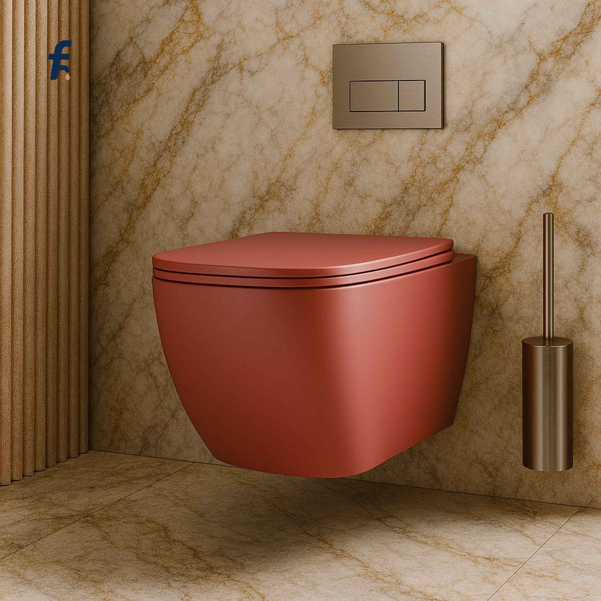 Close-up shot of designer peach commode with soft close seat