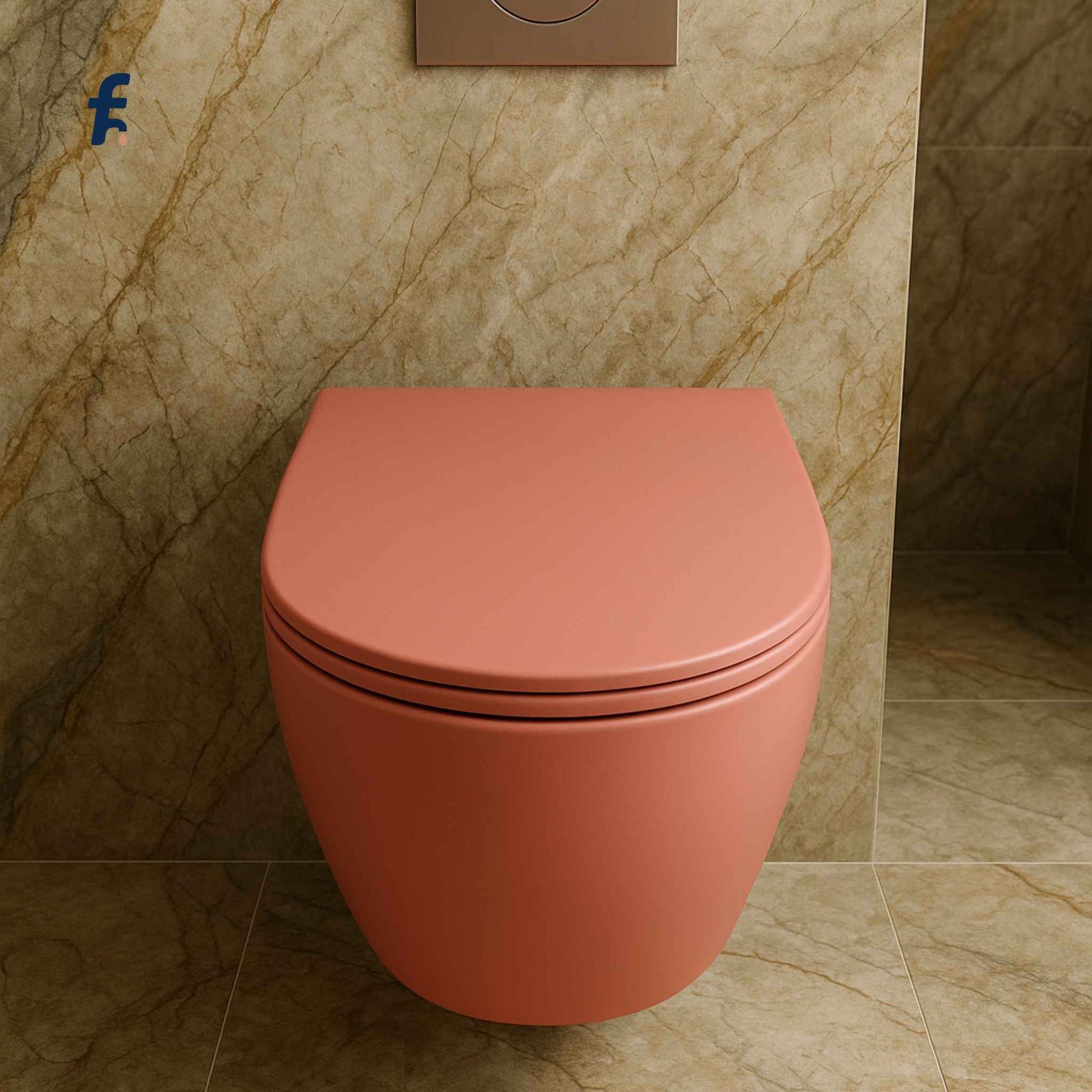Top view of matte peach toilet on marble background
