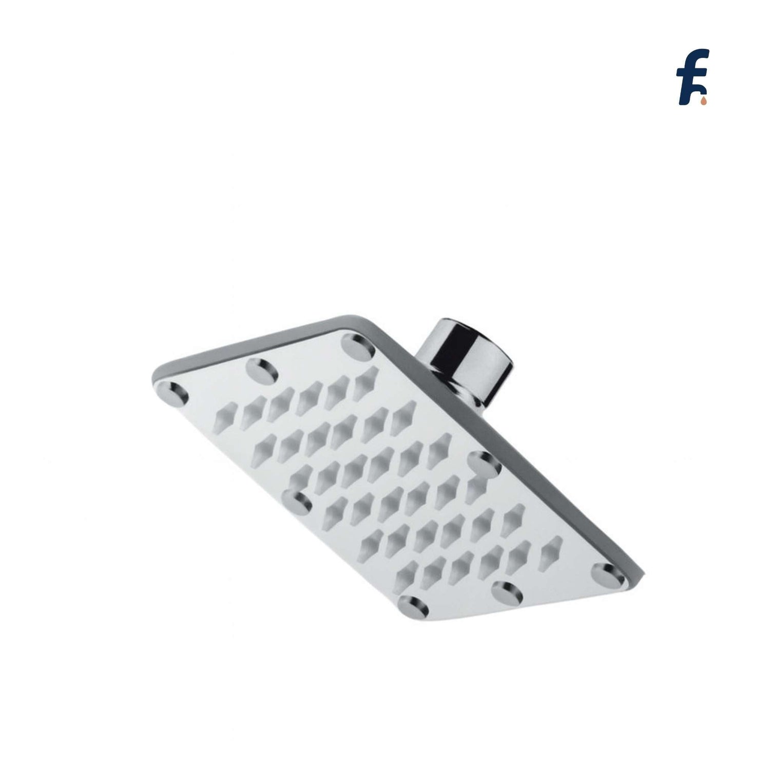 Chrome shower head on a white background, Premium rectangular chrome sandwich shower head with anti-clog nozzles