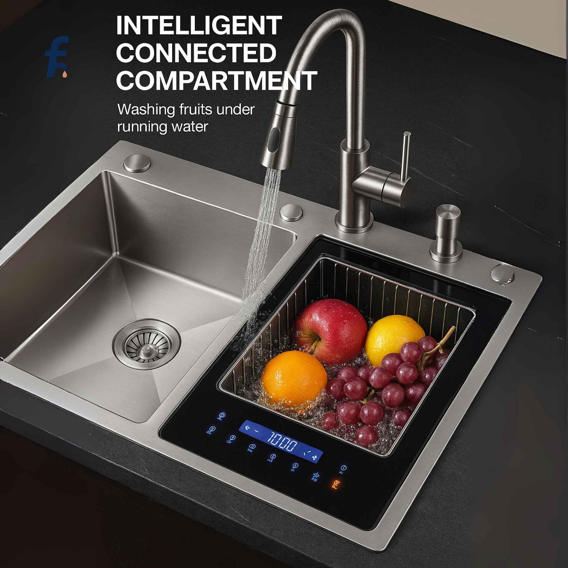 Premium kitchen sink with dishwasher feature, water spray, and smart touch panel in India’s first WiFi sink