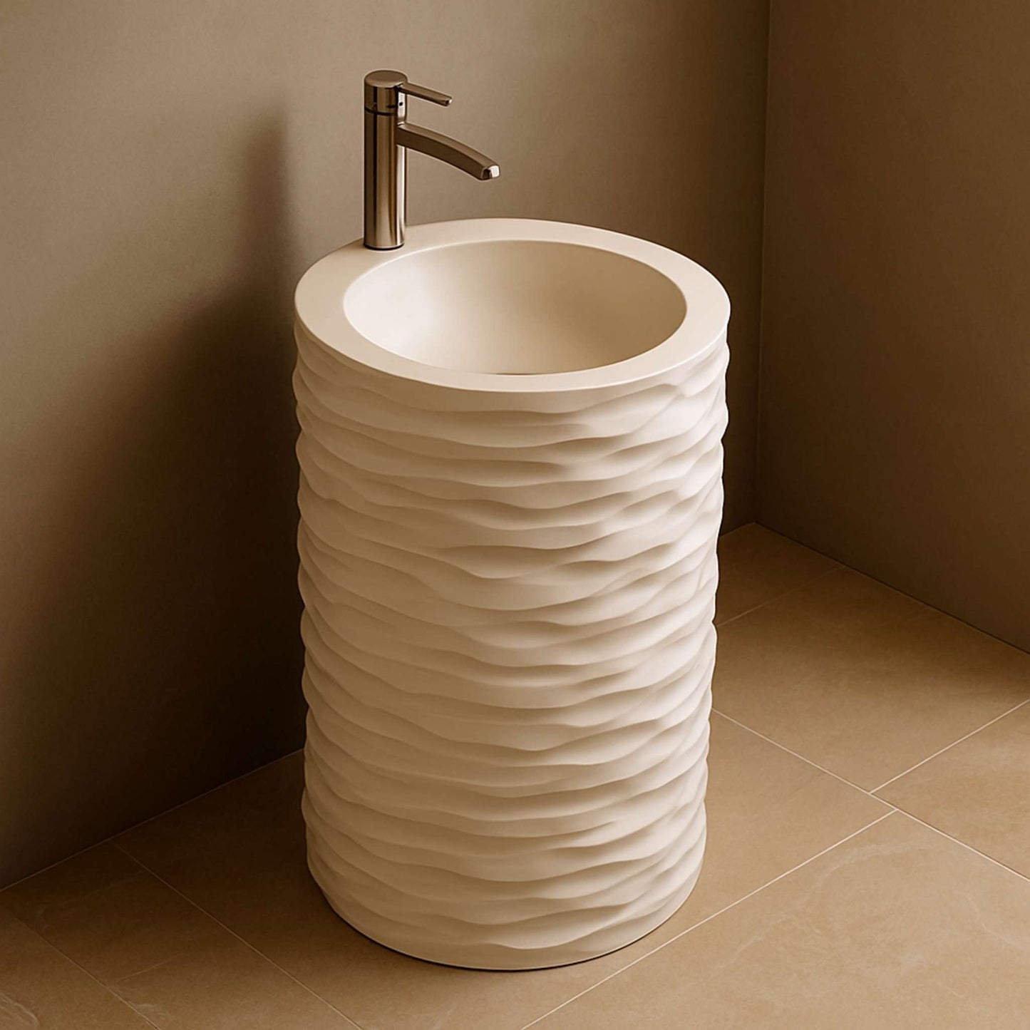 Top view of organic pedestal basin with smooth round bowl