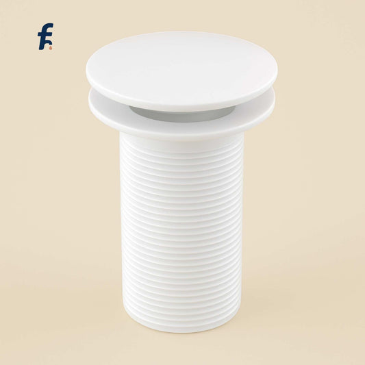  Front angle view of white glossy pop-up waste coupling